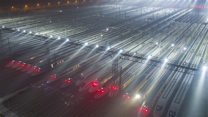Bullet Trains at a Railyard at Night 4K
