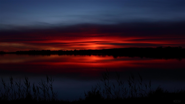 Sunset over pond near Montpellier, France 4K