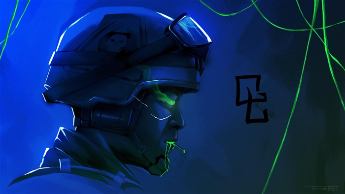 Soldier with skull helmet and green glow 4K