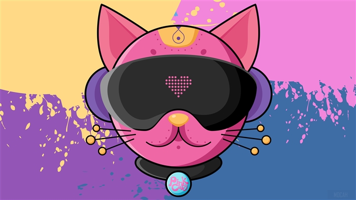 Pink Cat with VR headset and headphones 4K