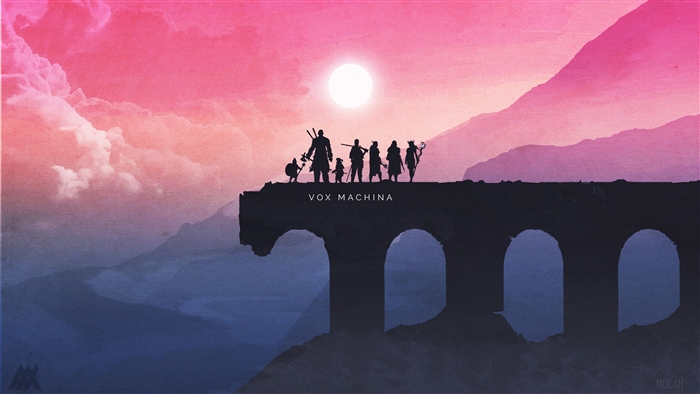 Vox Machina standing on a bridge at sunset 4K
