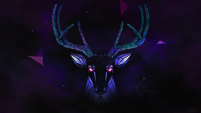 Geometric Deer with Glowing Eyes and Constellations