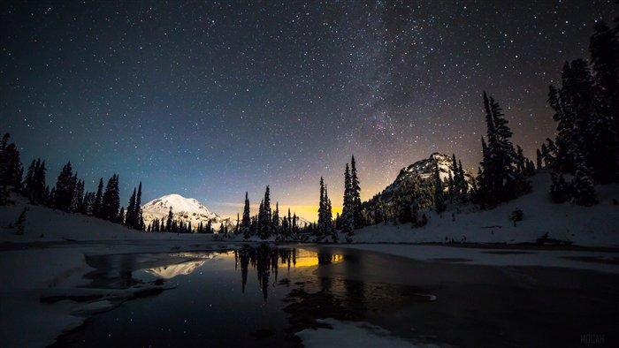 Snowy Mountains Under a Starry Galaxy Sky 4K
