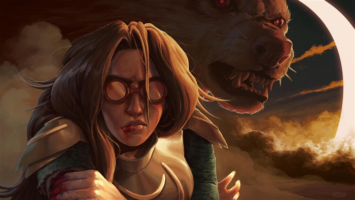 Woman facing a beast 4K