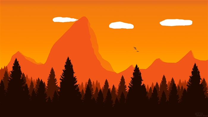 Minimalist sunset over mountains and forest