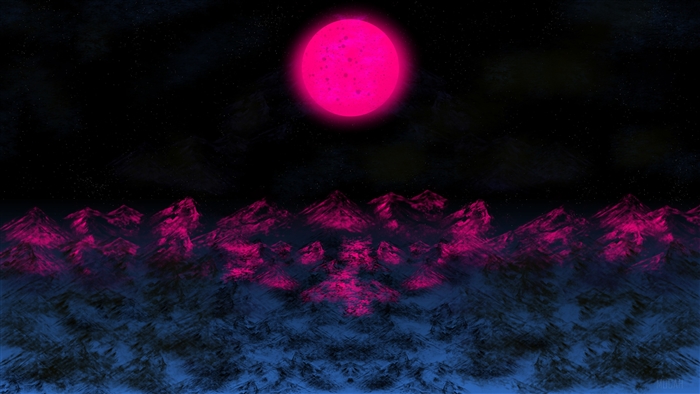 Pink Moon Over Mountains