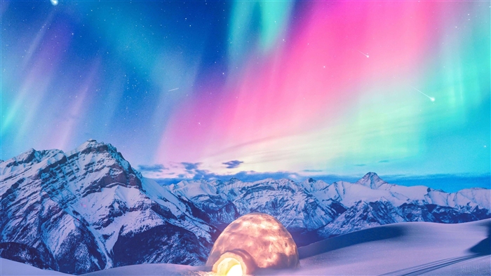 Igloo Under Aurora Borealis in Snowy Mountains 4K