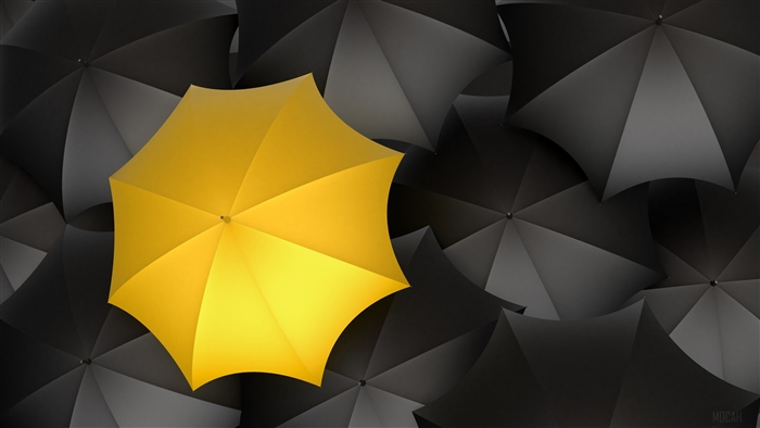 Yellow umbrella among black umbrellas 4K