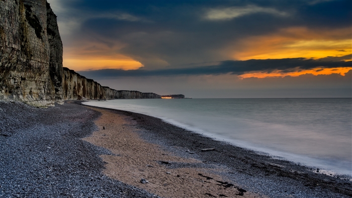 Cliff Beach at Sunset 4K