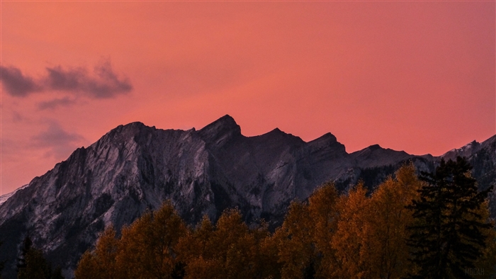 Mountain Range at Sunset with Autumn Trees 4K