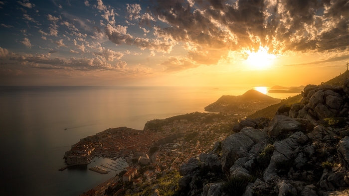 Sunset over Dubrovnik, Croatia from a mountain viewpoint