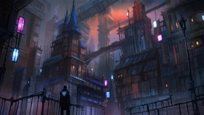 Cyberpunk Cityscape at Dusk with Neon Lights 4K