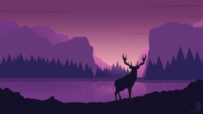 Deer in a purple mountain landscape 4k