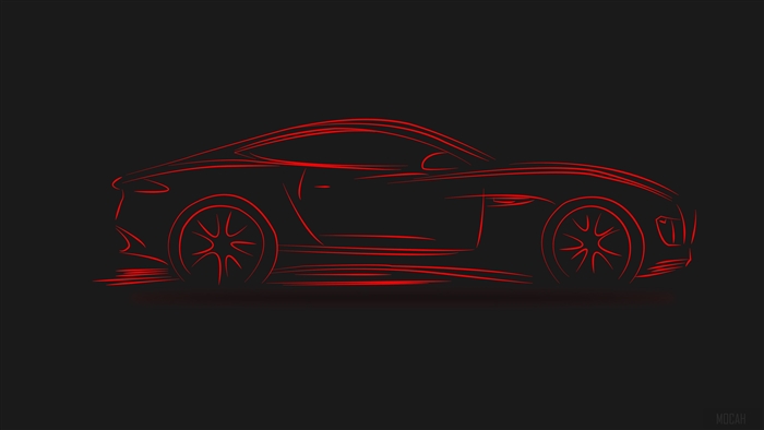 Red outline of an Audi car on a black background