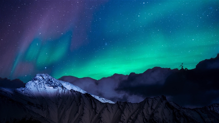 Aurora Borealis Over Snow-Capped Mountains at Night 4K