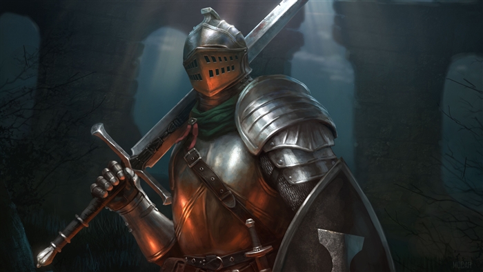 Knight in Metal Armor with Sword and Shield 4K