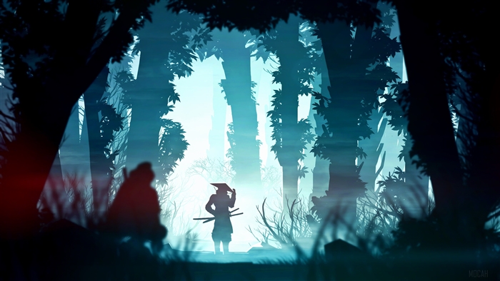 Samurai Silhouette in Mystical Forest 4k