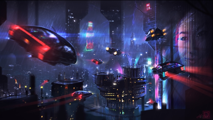 Sci-fi vehicles in a futuristic city 4K