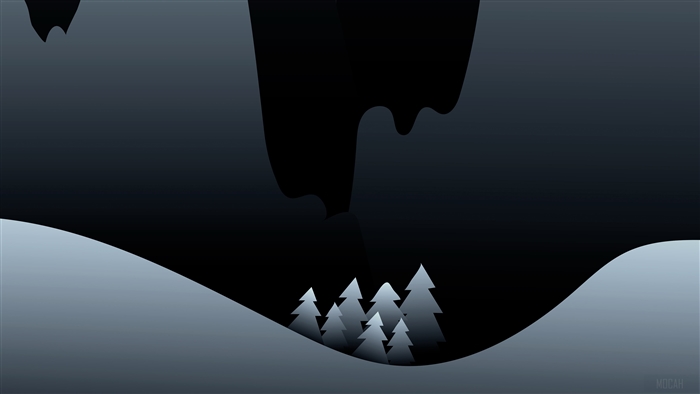 Minimalist dark night landscape with trees