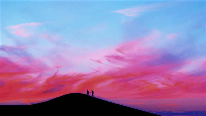 Couple Walking Over Mountain 4K