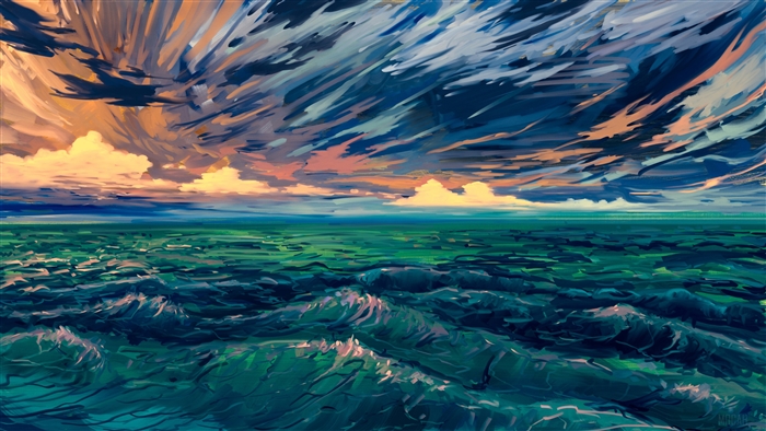 Impressionistic Seascape with Dramatic Sky