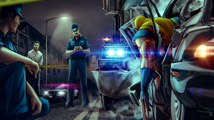 Wolverine at a crime scene with police