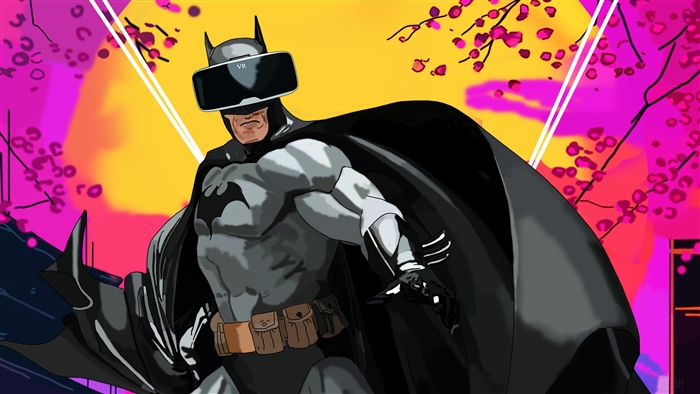 Batman wearing a VR headset