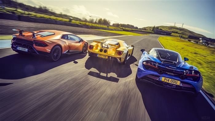 Lamborghini, Ford GT, and McLaren Supercars on Track 4K
