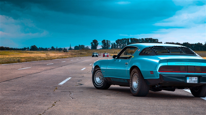 Blue Dodge Muscle Car on a Road