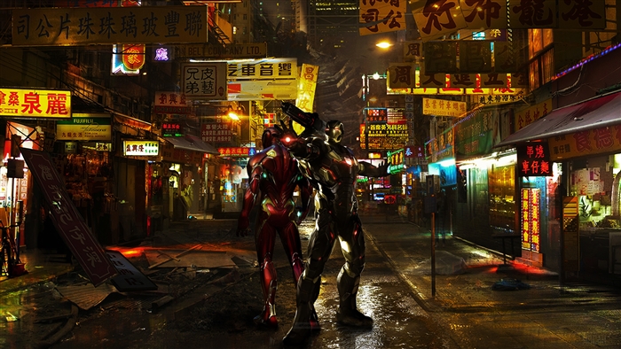 Iron Man and War Machine in Hong Kong 4K