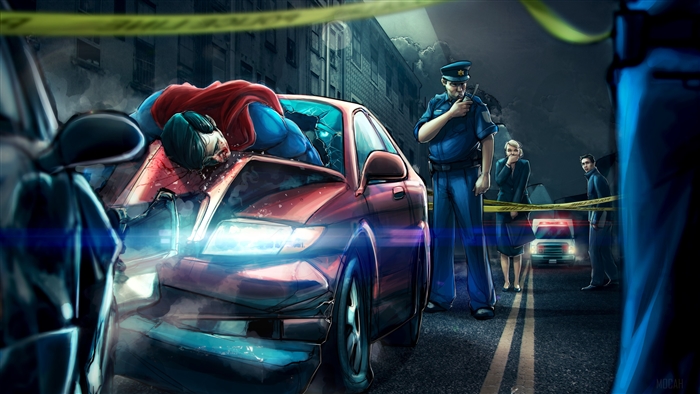 Superman in a car crash with police