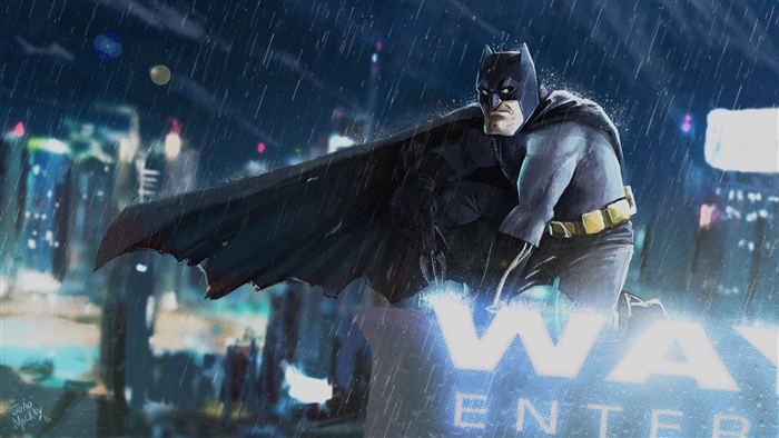 Batman at Wayne Enterprises in the rain 4K