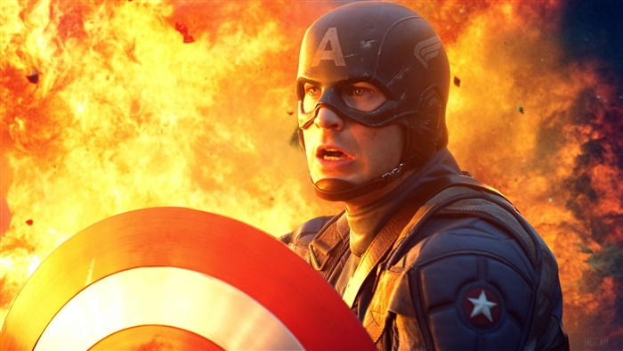 Captain America in front of an explosion 4K