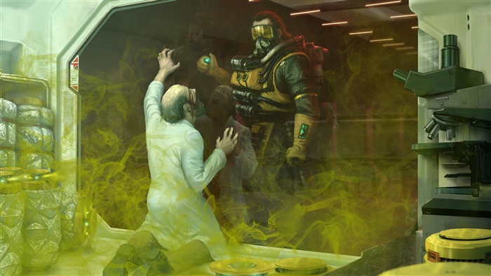 Caustic from Apex Legends in a laboratory