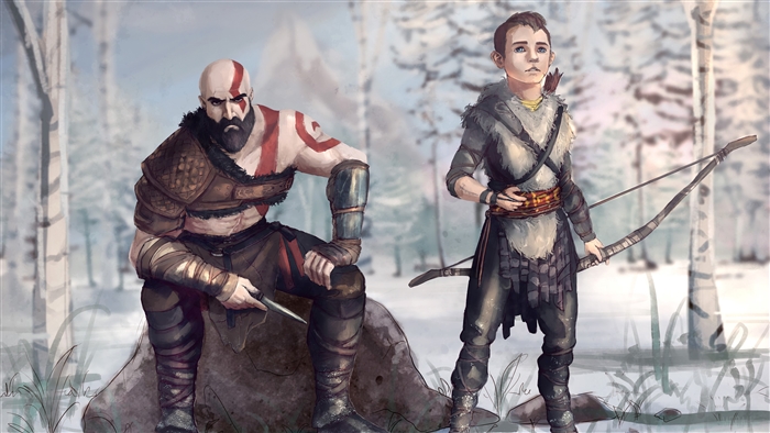 Kratos and Atreus from God of War 4K