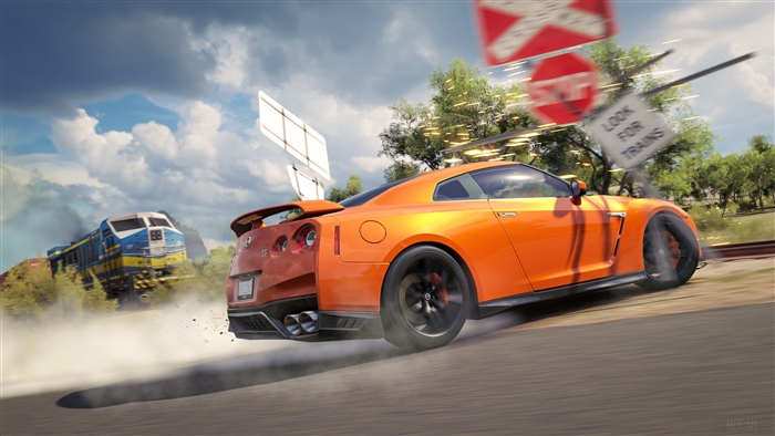 Nissan GTR Drifting Past Train Crossing 4K