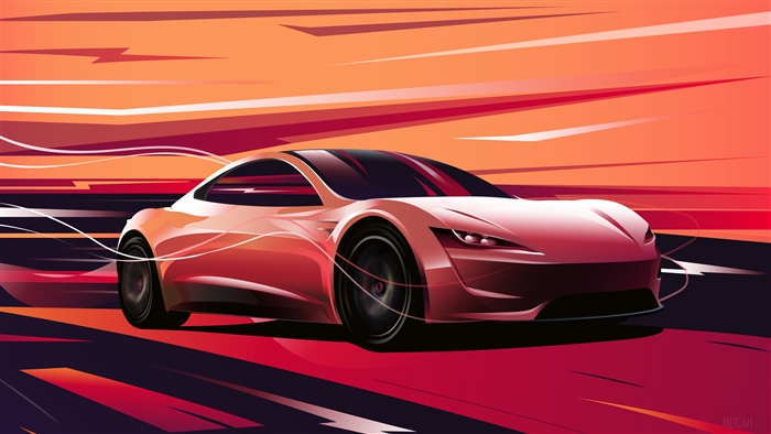 Red Tesla Roadster 4K Digital Art