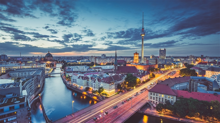 Berlin cityscape with TV Tower and Spree River 4K