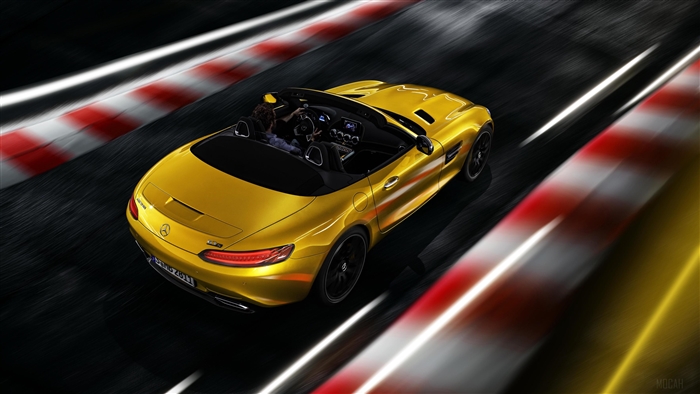 Yellow Mercedes-Benz AMG GT Convertible on Racetrack 4K