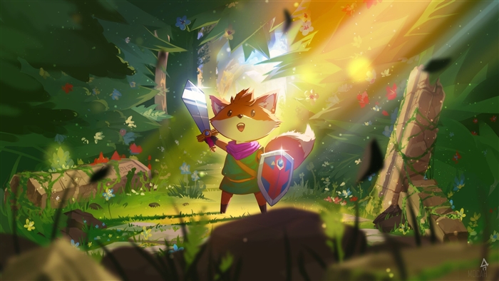 Fox from Tunic holding sword and shield