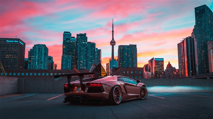 Custom Lamborghini Aventador in Toronto with CN Tower