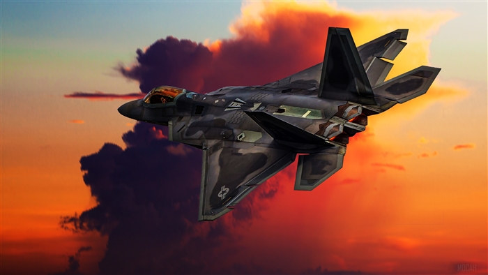 F-22 Raptor Jet in Vibrant Sunset Sky 4K