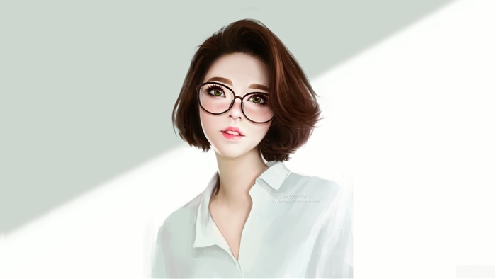 Anime Girl with Green Eyes and Glasses 4k