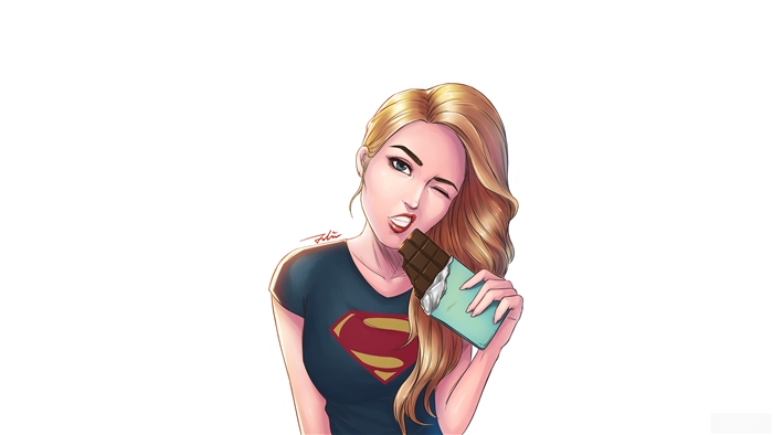 Supergirl eating chocolate bar