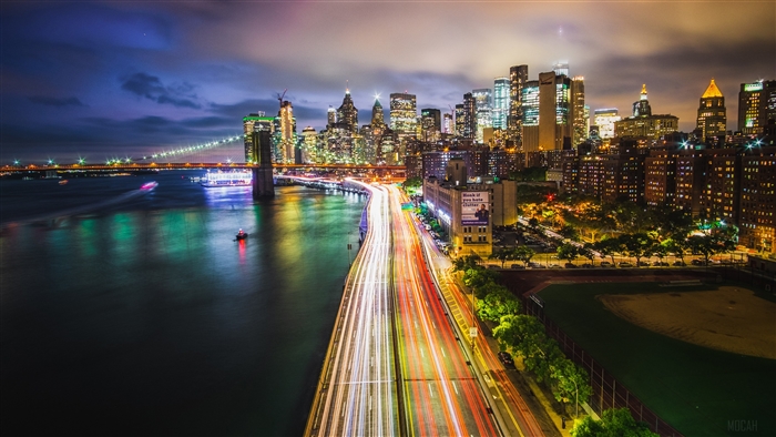 New York City Skyline and Brooklyn Bridge at Night 4K