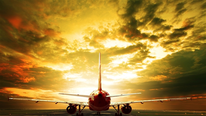 Passenger Airplane on Runway at Sunset 4K