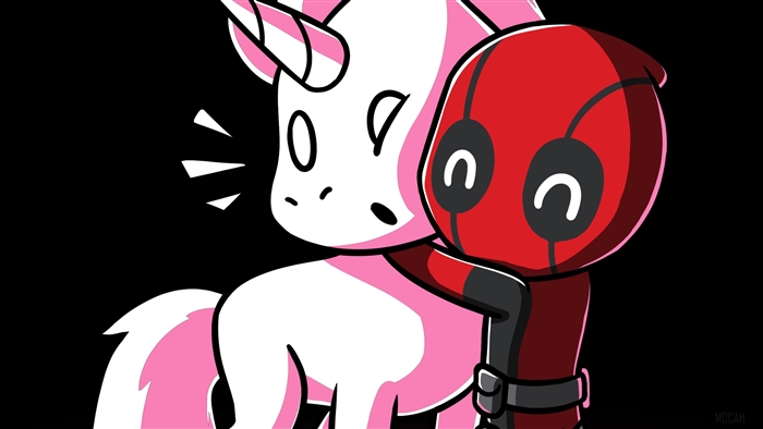 Deadpool Hugs a Unicorn 4K