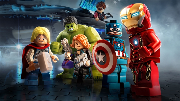 Lego Avengers characters with Quinjet 4K