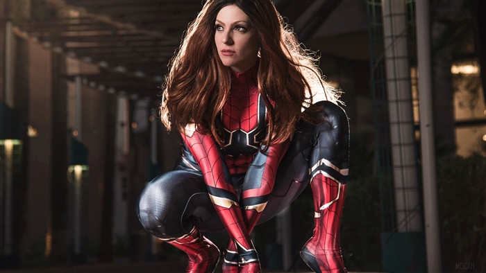 Spider-Girl Cosplayer Crouching