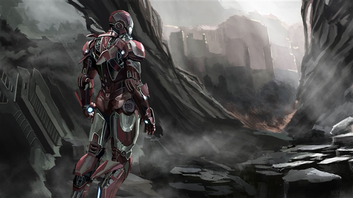 Iron Man in a desolate landscape